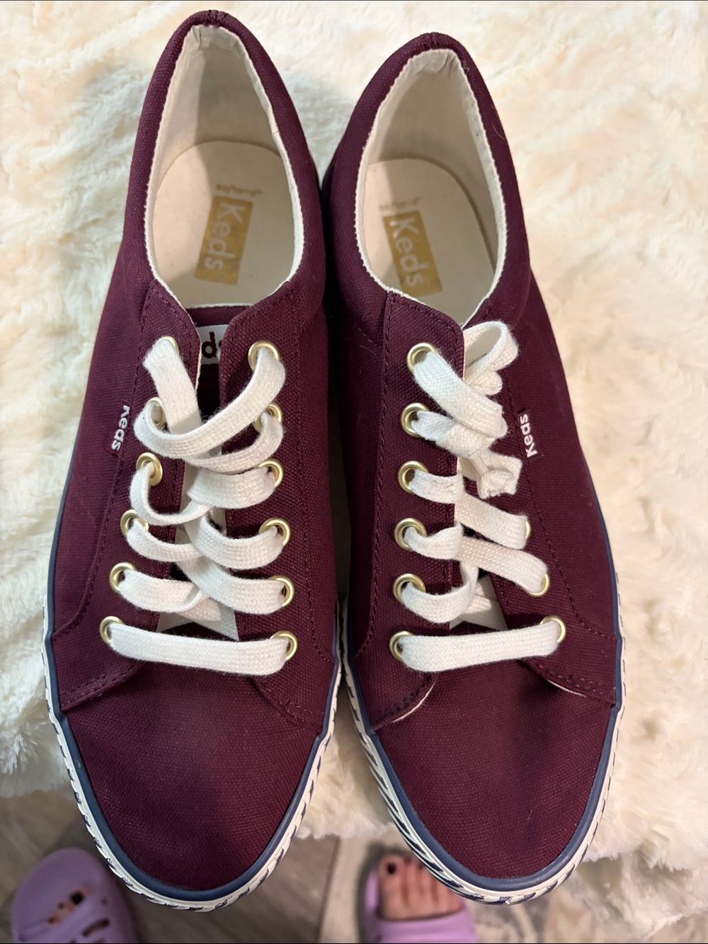 Keds women’s Maroon Canvas Low-Top Sneakers with Striped Toe - Picture 6 of 6